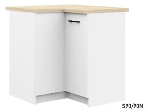 Kuchyňská skříňka dolní rohová s pracovní deskou KOSTA S90/90N, 90/90x85,5x60, bílá/sonoma