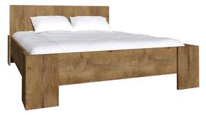 Manželská postel MONTANA L-1 + rošt + sendvičová matrace BOHEMIA, 160 x 200 cm, dub Lefkas tmavý