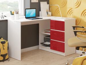 Moderní psací stůl HERRA124P, bílý / červený lesk