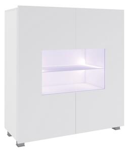 Komoda CALABRINI, 100x107x35, bílá/bílý lesk, + bílé LED