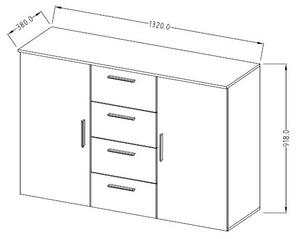 Ložnicová sestava ERA - skříň (20), postel 160+2x noční stolek(51), komoda (26), borovice artic světlá/borovice artic tmavá