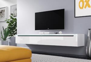 TV stolek LOWBOARD DUNA I 180, 180x24x33, bílá/bílá lesk, s LED osvětlením