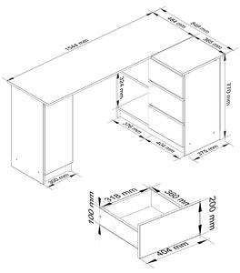 Rohový PC stolek Bevin (bílý lesk) (P). 1068971