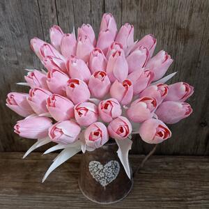 Tulipán umělý růžově bílý s bílým stonkem a listem jemně bělený 44cm cena za 1ks