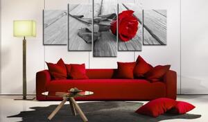 Obraz - Rose on Wood (5 Parts) Wide Red
