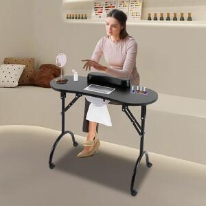 Manikérský stolek, černý - 5,5 W - 90x40x72,5 cm - MDF, kosmetický stolek pro manikúru s kolečky