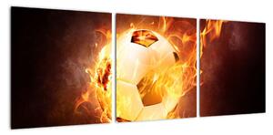 Obraz hořícího fotbalového míče (90x30cm)