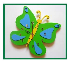 Dětské dřevěné hodiny Motýl - zelená běžný mechanismus