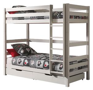 Bílá borovicová patrová postel Vipack Pino 90 x 200 cm se zásuvkami