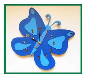 Dětské dřevěné hodiny Motýl - modrá běžný mechanismus