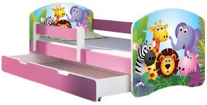 Dětská postel - ZOO 2 140x70 cm + šuplík růžová