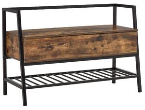 HOMCOM Botník s lavicí a úložným prostorem, vintage prostorově úsporná lavička na boty z dřeva a kovu, rustikální hnědá, 90x37x60cm | Aosom