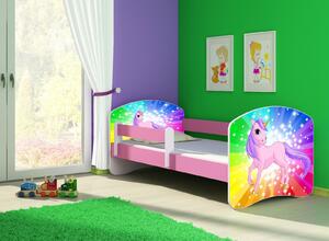 Dětská postel - Poník jednorožec duha 2 140x70 cm růžová