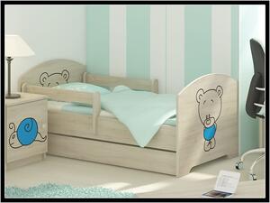 Dětská postel Medvídek 140x70 cm - 2x krátká zábrana bez šuplíku - Modrá