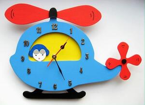 Dětské dřevěné hodiny Vrtulník - Modrá - běžný mechanismus