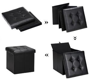 Goleto Čalouněný skládací taburet s úložným prostorem 38 x 38 x 38 cm | černý