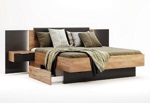 Manželská postel DOTA + rošt a deska s nočními stolky, 160x200, dub Kraft/šedá