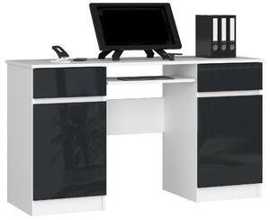 Moderní psací stůl ANNA135, bílý / grafitový lesk