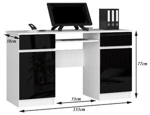 Moderní psací stůl ANNA135, bílý / černý lesk