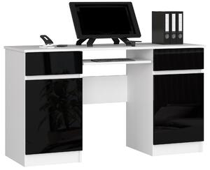 Moderní psací stůl ANNA135, bílý / černý lesk