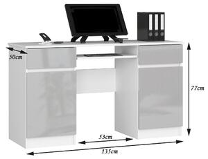 Moderní psací stůl ANNA135, bílý / metalický lesk