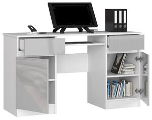 Moderní psací stůl ANNA135, bílý / metalický lesk