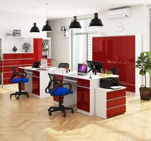 Moderní psací stůl ANNA135, bílý / červený lesk