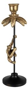 Černo - zlatý antik svícen ve tvaru palmy s opičkou Monkey - Ø 11*32 cm