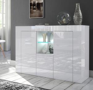 Úložná komoda - Komoda s LED osvětlením - Lesklá a matná bílá barva - Tři dvířka