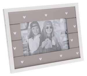 Dřevěný fotorámeček se srdíčky šedý 22×17x1,5cm