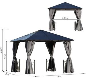 Goleto Luxusní zahradní altán s polykarbonátovou střechou 3 x 3 m | černo-šedý