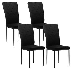 Židle - Jídelní židle - Sada 4 sametových jídelních židlí - Ergonomické - Kovové nohy - Vysoké opěradlo