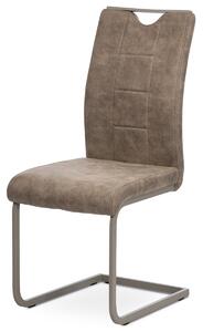 Jídelní židle, potah lanýžová látka v dekoru vintage kůže, bílé přešití, kovová pohupová podnož, lanýžový lak