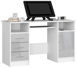 Moderní psací stůl ANNA124, bílý / metalický lesk