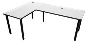 Počítačový rohový stůl LOOK N s LED, 200/135x73-76x65, bílá/černé nohy, levý