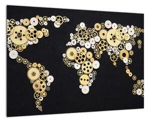 Mapa světa z ozubených kol - obraz na stěnu