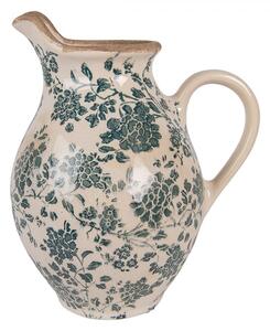 Béžový keramický džbán se zelenými květy Tien French M - 21*16*24 cm - Clayre & Eef