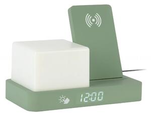 Digitální stolní hodiny 6079GR Karlsson s lampou a nabíječkou smartphonů 20cm