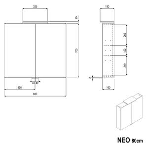 Zrcadlová skříňka NEO s osvětlením LED a zásuvkou - 80 cm - 2 dveře