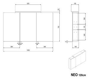 Zrcadlová skříňka NEO s osvětlením LED a zásuvkou - 120 cm - 3 dveře