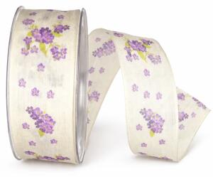 Lavender Meadow – květinová látková stuha s drátkem 40mm x 20m