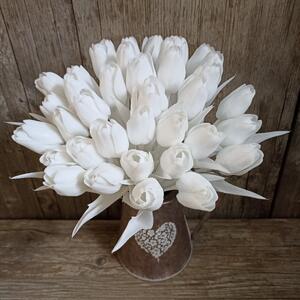 Tulipán umělý bílý s bílým stonkem a listem jemně bělený 44cm cena za 1ks