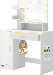 Toaletní stolek – Kosmetický stolek – Stolek na líčení – Bílý, s LED osvětlením, vyrobený z MDF