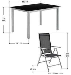 Goleto Zahradní hliníková sestava Milano | stůl + 6 židlí stříbrno-šedá