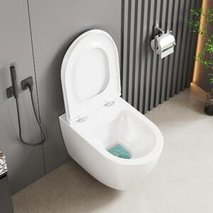 Závěsné WC bez splachovacího okraje, včetně bílé, D-tvarované toaletní míse s pomalým zavíráním, délka 51 cm