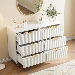 Komoda - 6 zásuvek - Bílá barva - Moderní design - Masivní dřevo