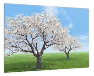 Obraz kvetoucího stromu na jarní louce