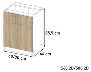 Kuchyňská skříňka dolní s pracovní deskou LIMA S80 2D, 80x85,5x46, sonoma/bílá