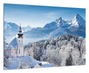 Kostel v horách - obraz zimní krajiny