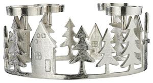 Adventní věnec domečky 35 cm - stříbrná